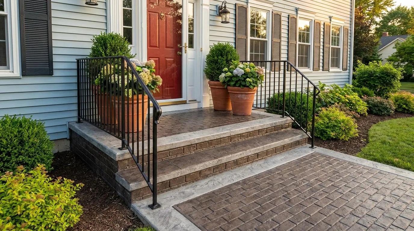 Stamped concrete front steps — Aurora, IL